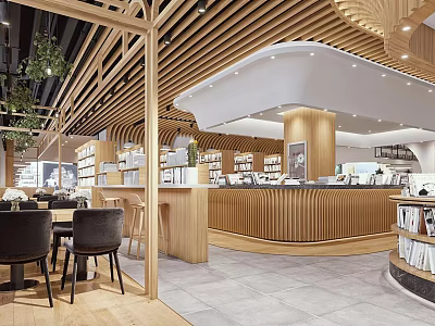 Book Art Space Interior Design With Wooden Bookshelves Art Decor And Reading Areas 3d model