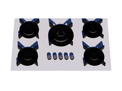 Gas Stove Kitchen Appliance with Five Burners White Panel and Control Knobs 3d model