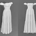 Elegant White Off Shoulder Layered Ruffled Fitted Waist Long Dress For Women