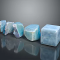Blue Stones With Various Shapes Including Cube And Irregular Forms On Black Surface With Reflections 3d model