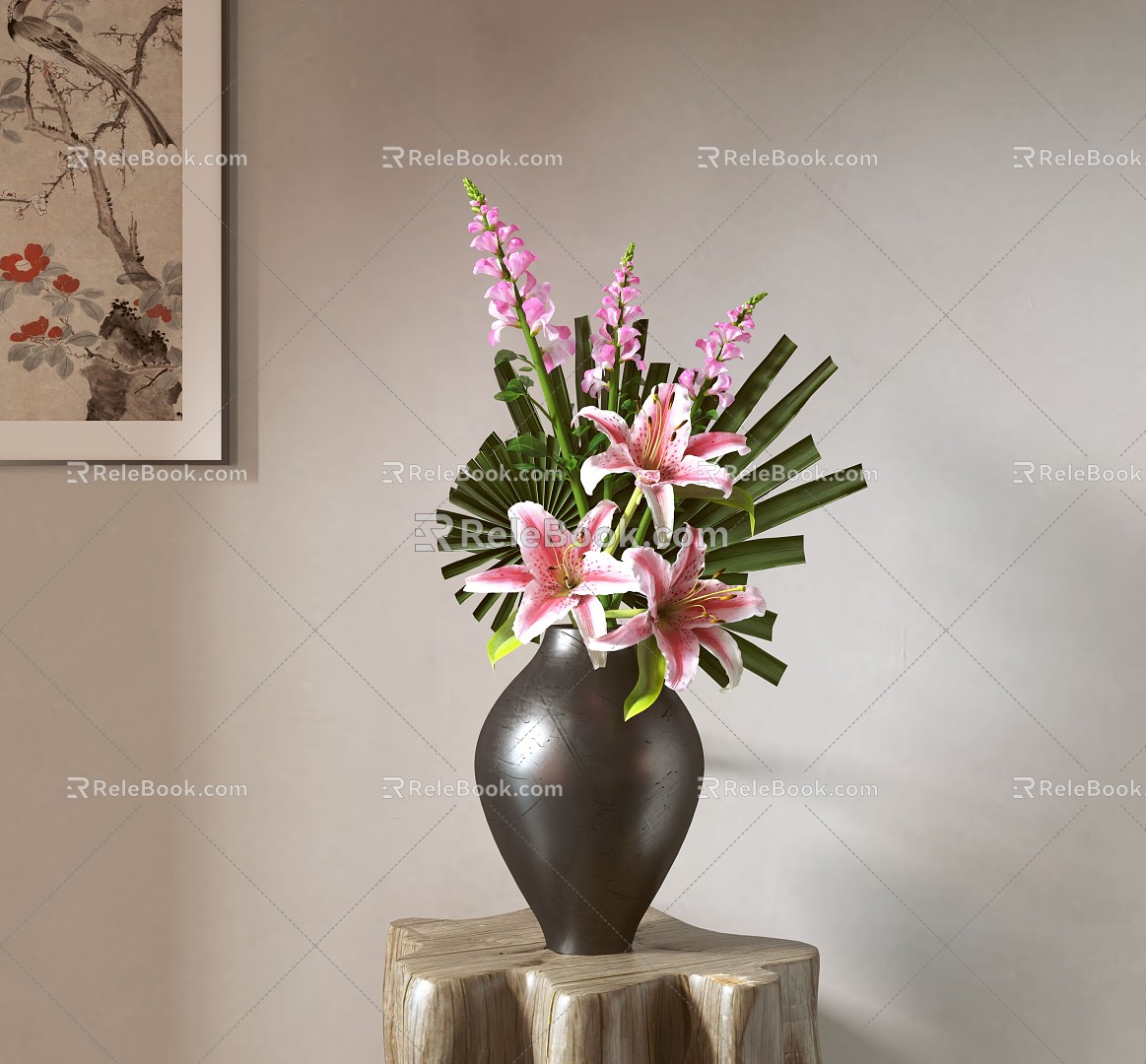 New Chinese Style Flower-arranging Vase Ornaments Combination Japanese Style Flower-arranging Small Raw Ceramic Lily Cranchia 3d model