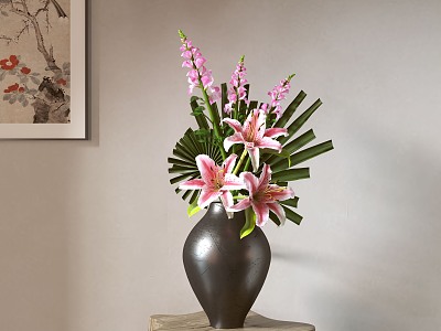 New Chinese Style Flower-arranging Vase Ornaments Combination Japanese Style Flower-arranging Small Raw Ceramic Lily Cranchia 3d model