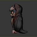 Cute Stylized Owl With Red Purple Feathers And Yellow Eyes Cartoon Design Illustration