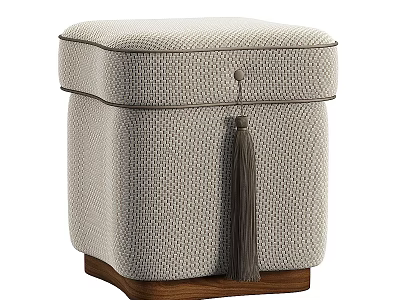 Upholstered Storage Ottoman with Diamond Pattern Tassel Detail and Wooden Base 3d model