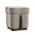 Upholstered Storage Ottoman with Diamond Pattern Tassel Detail and Wooden Base