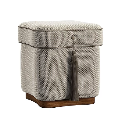 Upholstered Storage Ottoman with Diamond Pattern Tassel Detail and Wooden Base 3d model