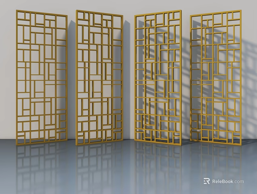Stylish Gold Swing Doors With Geometric Patterns For Room Dividers 3d model