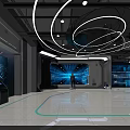 Futuristic High Tech Control Room With Large Interactive Screens Mechanical Ceiling And Staff Operating Panels 3d model