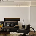 Modern Living Room Dining Area With Leather Sofa Wooden Floor Green Plant And Pendant Light