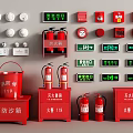 Essential Fire Safety Equipment Including Fire Extinguishers Buckets Sand Boxes And Exit Signs 3d model