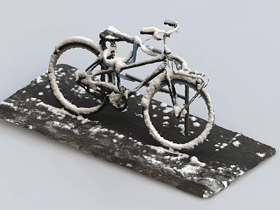 Snow Covered Bicycle Displayed On Stone Slab With Winter Scene Details 3d model