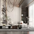 Modern Duplex Living Room Interior Design With High Ceiling Sofa And Chandelier
