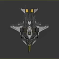 Sci Fi Fighter Jet Model With Blue Gray Body Yellow Accents And Mechanical Wings