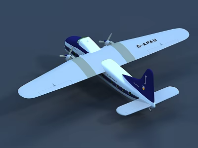 Vintage Twin Propeller Passenger Aircraft With White And Dark Blue Livery 3d model