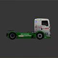 Green Silver Racing Truck with Aerodynamic Design and Sponsor Logos