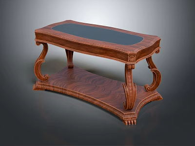Classic Wooden Console Table Design With Carved Curved Legs And Dark Smooth Top 3d model
