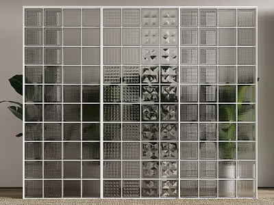Modern Glass Partition With Grid Design And White Frame For Interior Decor 3d model