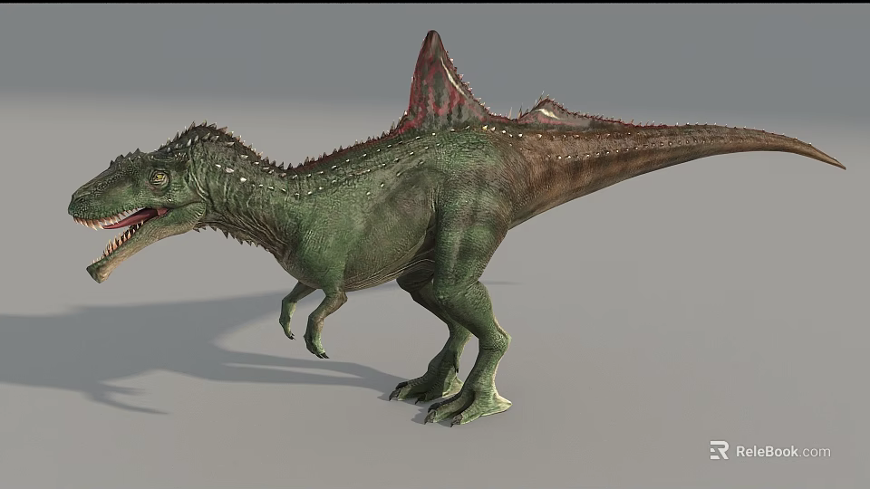 Green Prehistoric Spinosaurus Reptile With Sail Like Back Sharp Teeth Standing Strong Limbs 3d model