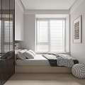 Modern Tatami Bedroom Interior With Tatami Bed Window Blinds And Storage Drawers