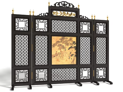 New Chinese Style Screen Partition Chinese Component Partition Building Component 3d model