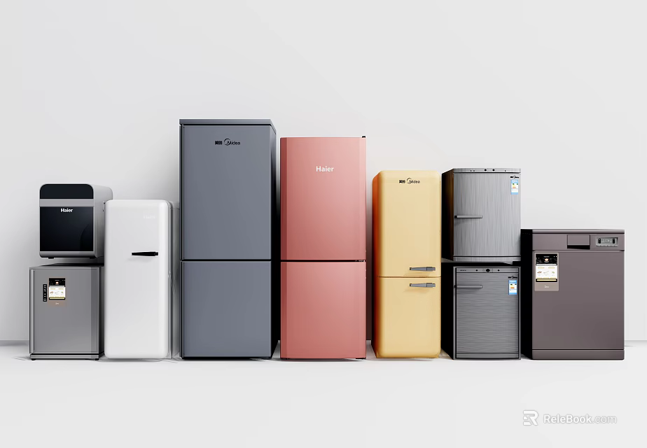 Modern Refrigerators In Various Colors And Styles For Home Kitchen 3d model 