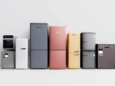 Modern Refrigerators In Various Colors And Styles For Home Kitchen 3d model