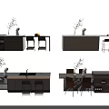 Contemporary Kitchen Interior With Island Counter Cabinets Bar Stools And Green Plants