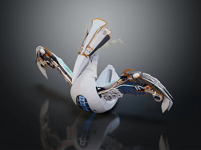 Mechanical Bird With White Body Blue Details Intricate Metallic Structure And Outstretched Wings 3d model