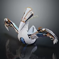 Mechanical Bird With White Body Blue Details Intricate Metallic Structure And Outstretched Wings