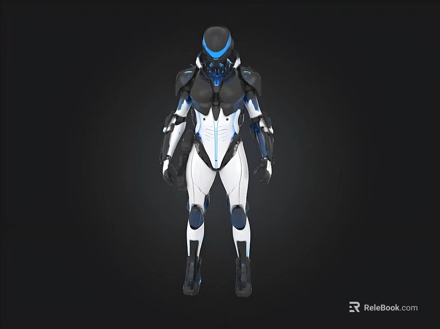 Futuristic Cybernetic Tech Suit With Blue White Accents And Sleek Armor Design 3d model 