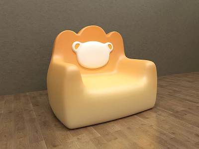 Cute Yellow Single Sofa With Cartoon Shaped Backrest And White Pattern 3d model