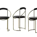 Modern Leisure Chairs with Black Leather Seats Gold Metal Frames and Curved Armrests