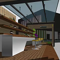 Modern Sales Office Building With Water Feature Greenery White Lattice And Wooden Structure