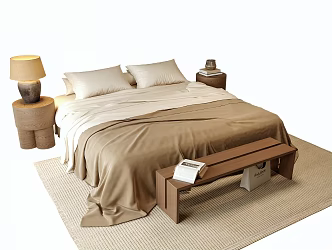 Antique Double Bed Bed End Stool Bedding Bedside Cabinet 3d model