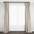 Elegant Soft Beige Curtains Framing White Glass Panel Double Door Window 3d model