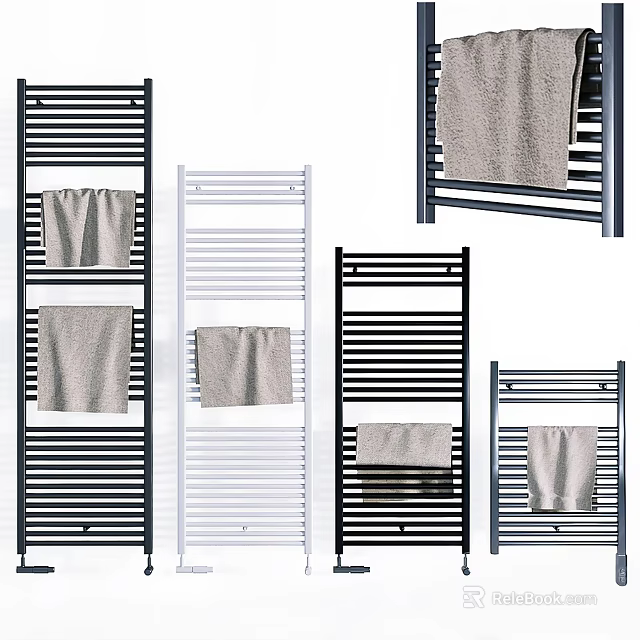 Modern Bathroom Cabinet Rack With Black And White Wall Mounted Multi Tier Towel Storage 3d model 