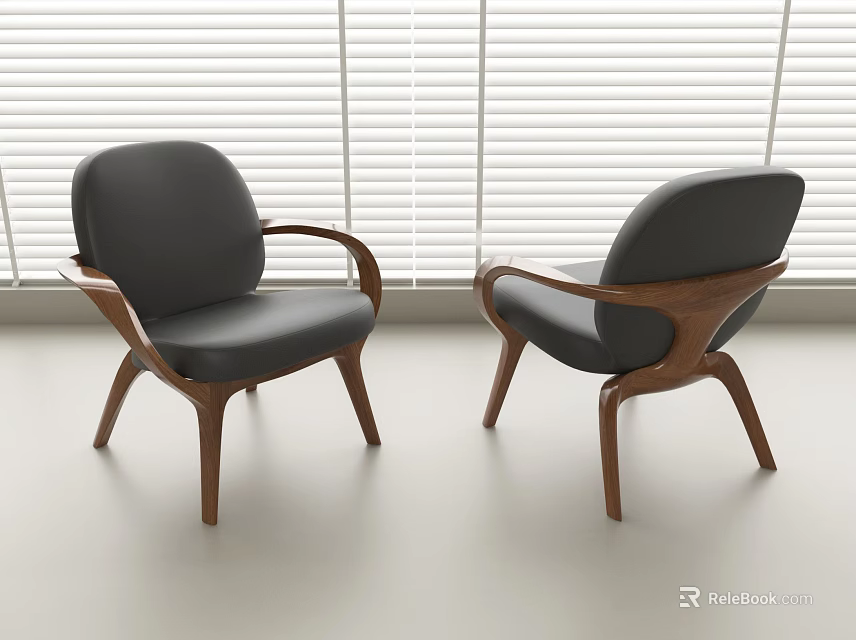 Modern Leisure Chairs With Wooden Frame And Dark Upholstery In Bright Interior 3d model 