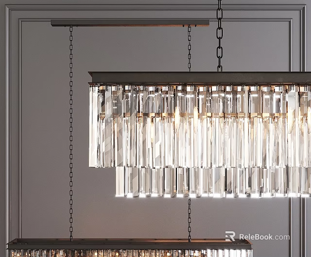 Modern Linear Crystal Chandelier With Metal Chain Suspension And Interior Lighting Design 3d model 