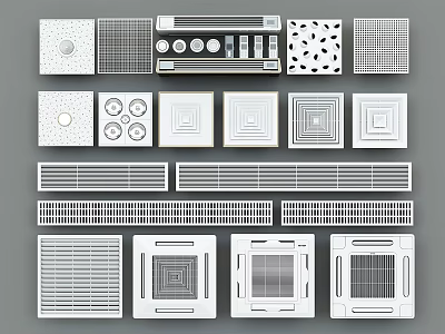 Assorted Air Conditioner Vents With Diverse Grille Patterns And Panel Designs 3d model