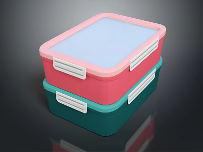 Stackable Lunch Box Set Pink And Green With Transparent Lids And White Handles 3d model
