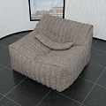Woven Brown Bean Bag Chair In Room With Black Tiles White Patterned Walls And Window