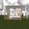 Wooden Pergola With Canopy Shade Seating Area In Grass Lawn Surrounded By Trees And People