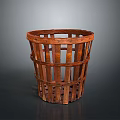Brown Woven Basket With Cylindrical Design And Striped Structure For Household Storage Use