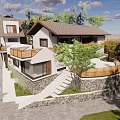 Modern Villa Exterior Design With Waterfront Garden Driveway And Greenery