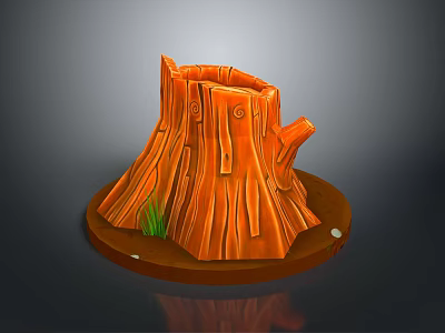 Wooden Stone Stump Decorative Piece With Natural Texture Grass And Small Stones On Base 3d model