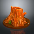 Wooden Stone Stump Decorative Piece With Natural Texture Grass And Small Stones On Base