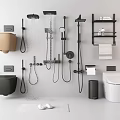 Modern Bathroom Fixtures Collection With Toilet Shower System Shelving Towel And Accessories