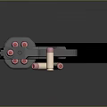 Silver Metal Revolver With Black Grip And Red Logo Near Bullets