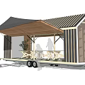 Functional Mobile Trailer With Awning Wooden Structure Tables And Benches For Outdoor Use