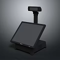 Modern Black POS Terminal With Touchscreen Display Scanner And Base